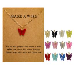 Prix de gros Coloré Acrylique Papillon Pendentif Colliers Femmes Fluorescent Or Chaîne Collier Bijoux Cadeau Avec Carte