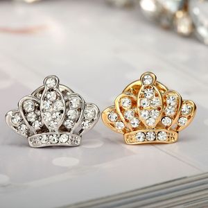 Prix de gros Plein Diamant Couronne Mini Broche Couple Coorsage Mode Hommes Femmes Costume Chemise Bouton Collier Broches Bijoux