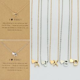 Bulkprijs liefde 26 letters hanger kettingen dames perzik hoor gouden zilveren sleutelbeen ketting ketting met gif -kaart
