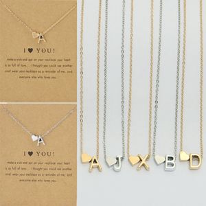 Bulkprijs liefde 26 letters hanger kettingen dames perzik hoor gouden zilveren sleutelbeen ketting ketting met gif -kaart