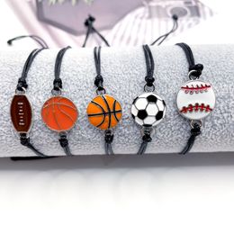 Bulk prijs manier thread handgeweven ball bedel armband honkbal voetbal basketbal team fan hand touw armbanden sieraden cadeau