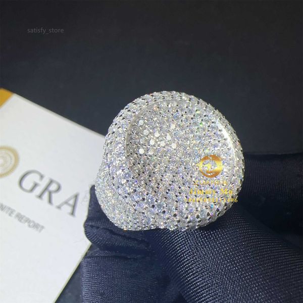 Banque en vrac Iced Out Pass Diamond Tester Bijoux de mode Men 925 STERLING Silver VVS Moisanite Diamond Hip Hop Ring Man