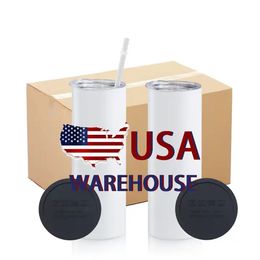 Bulk Stocked US CA Warehouse 20oz Tumbler para sublimación Impresión de bricolaje Tapa de paja Taza de agua Botella de agua al aire libre Campas de campamento 0315