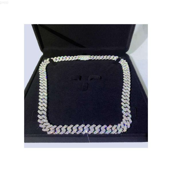 Approvisionnement en vrac 12mm Moissanite diamant 925 argent massif plaqué or blanc Miami chaîne à maillons cubains 18 24 longueur pour le marché de la mode