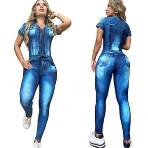 En vrac en gros 2 pièces ensembles survêtements designer femmes tenues faux Jean imprimé col en V Zip chemise haut crayon Jean pantalon survêtements décontractés 9644