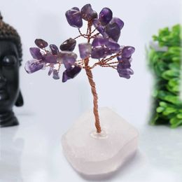 Chip de amatista mayorista a granel Base de cuarzo Rose Chakra Crystal Tree of Life Copper Wire Money Tree Bonsai Feng Shui Decoración