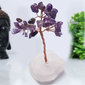 Bulk groothandel amethist chip rose kwarts basis chakra kristalboom van leven koperen draad geld boom bonsai feng shui decor