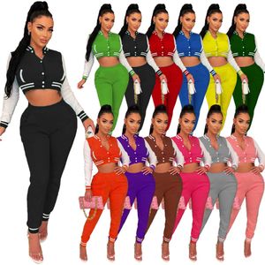 Bulk groothandel honkbal uniform tracksuits dames tweedelig sets herfst winter outfits bomber jas en zweetbroek bijpassende sweatsuits casual jogger pakken 8678