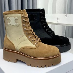 Omvangrijke veterlaarzen van nylon en glanzend stierzwarte triomphe-laarzen Designerlaarzen voor dames suède casual Martin Boots platformlaars Winterschoenen fabrieksschoeisel