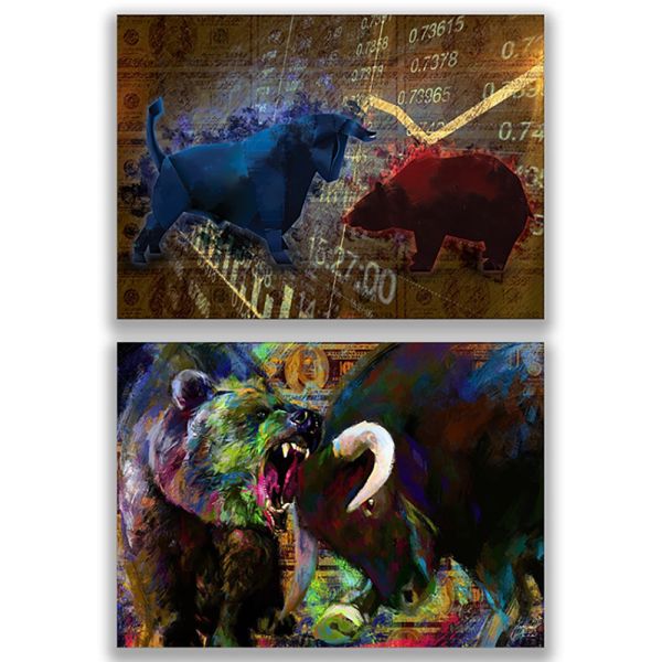 Affiche Bull Vs Bear, Graffiti Pop Art Wall Street Print Wall Street - Bull Bear, Mur Animal Inspirational Decor