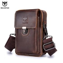 BULLCAPTAIN Crazy horse cuir mâle taille Pack téléphone pochette sacs taille sac hommes petite poitrine épaule ceinture sac à dos pack075 220819284s