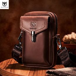 BULLCAPTAIN Crazy Horse cuir hommes sacs de taille multifonctionnel 7 pouces sac de téléphone portable mâle épaule messager Bages marron 240308