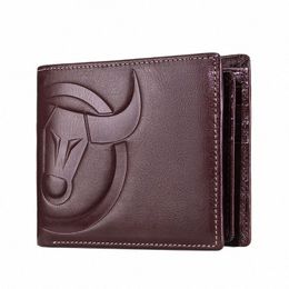 Bullcaptain Fi Big Logo Hombre Cartera de alta calidad RFID Monedero Monedero Compacto Mini Titular de la tarjeta Cuero genuino R6nz #