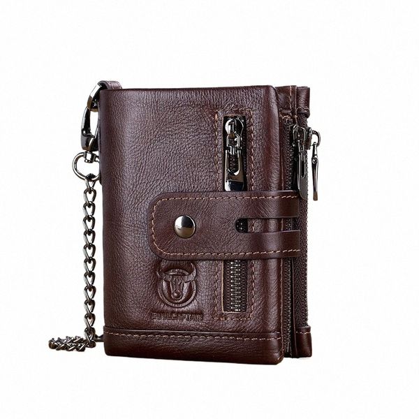 Bullcaptain Gentine Leather Man Wallet Gift for Men Purse Small Mini Card Holder Chain Chain Portfolio PORTOMIO POCKET MALLE POCKET R4UG #
