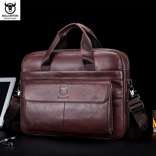 BULLCAPTAIN sac pour hommes en cuir véritable porte-documents pour ordinateur portable 14 messager portefeuille d'affaires Document A4 240320