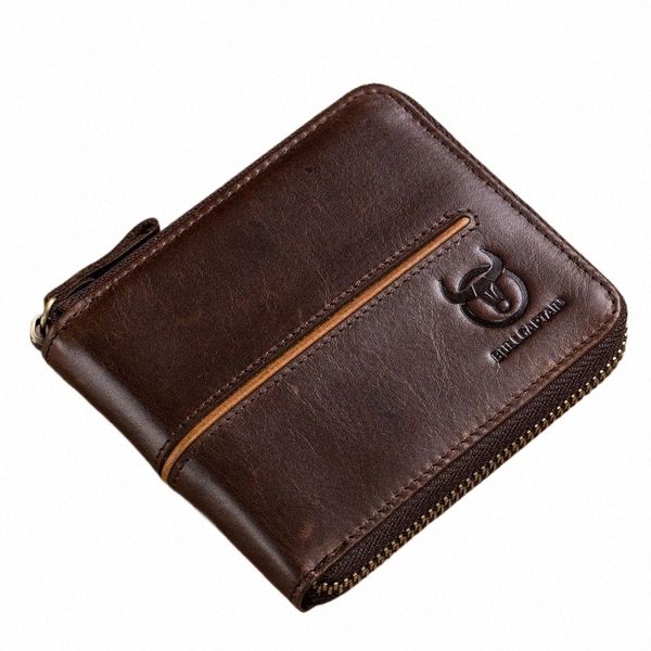 Bullcaptain RFID Zipper avec compartiment portefeuille pour la carte de crédit RFID HFID Portefeuille en cuir anti-Theft Mini Wallet F2L7 # #