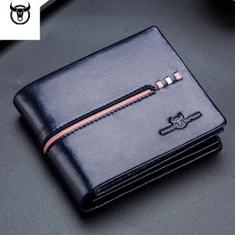 Cartera BULLCAPTAIN de cuero para hombre, primera capa, piel de vaca, para licencia de conducir, para álbum de fotos, billetera con protección antiescáner RFID