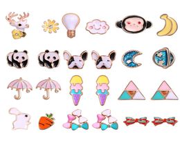 Bulldog Panda Rabbit Monkey Animal Cartoon Stud Oreads Creative Retro Beautiful Sweet Fruits Dripping Huile Studs 12 Pairslot Accpet 3323795