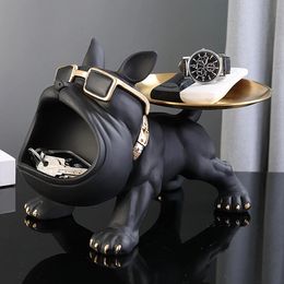Bulldog résine chien Statue salon Placement plateau décoratif stockage ornement décoration de la maison boîte de rangement décorations de bureau 240304