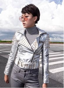 Bullet Rivet Dames Pu Leather Jackets Punk Motorfiets Biker Verstelbare taille Zip Splited Woman's Faux Fur Short Coats WP012