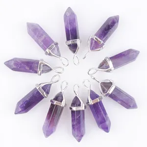 Bullet Shape Natural Stone Pendant Amethyst Crystal Men Women Chakra Gem Stones Pendants Summer Jewelry Gift N3039