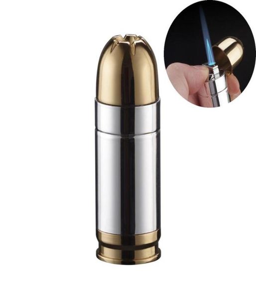 Bullets en forme de balle plus légère rechargeable Metal Butane Gas Torche Lights Flame Blue Blue For Men Cigarette Cigar298B2774922