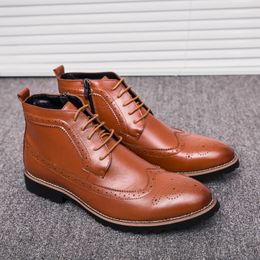 Bullock Boots British Men schoenen Solid Color Pu Classic Canuved Lace Up Fashion Casual Street All Match AD