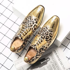 Bullock Mocasines con estampado de leopardo Hombres Zapatos casuales Cuero Oro Plata Moda clásica Tendencia en punta Juventud Fiesta diaria británica Boda Zapatos de negocios Tamaño grande 39-45