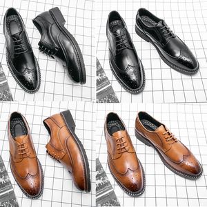 Bullock, zapatos de vestir para hombre, lujo italiano, Oxford, moda Wingtip, negro, con cordones, vestido de oficina para boda, negro y marrón, de talla grande 38-45