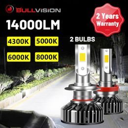 Bullvision Voiture LED Phares 2PCS Auto Ampoules H7 H4 H11 H8 H9 9005 9006 3 4 4300K 5000K 6000K 8000K Auto Running