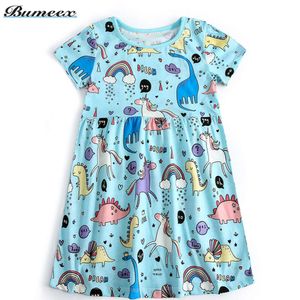Bumeex Toddler Girl Cotton Dinosaur Robe à manches courtes Kiches Robes décontractées Girls Baby Clothes L2405