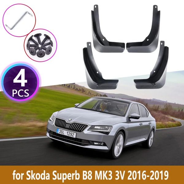 Bameaux 4pcs Guélets arrière avant pour Skoda Superb 3 B8 MK3 3V 2016 2018 2018 2019 Cladding Splash Mud Flaps Guards accessoires