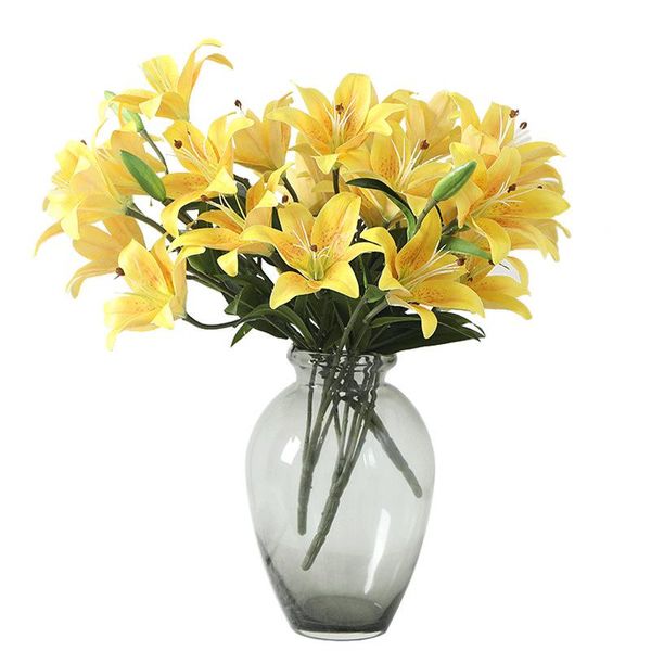 Bouquet de lys artificiel décoration de la maison blanc jaune rose fleur pour chambre bureau ornement accessoires de mariage décor décoratif fleurs couronnes