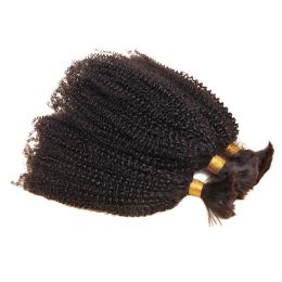 Mechones de cabello humano rizado Afro brasileño a granel, 3 mechones de cabello trenzado, tejido sin trama, cabello humano rizado Largo rizado a granel