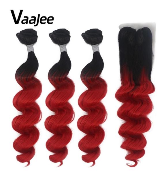 Paquetes con cierre Paquetes de cabello ondulado suelto con cierre de encaje para extensiones de cabello Paquetes rojos ombré de 18-30 pulgadas con frontal 2106159019138