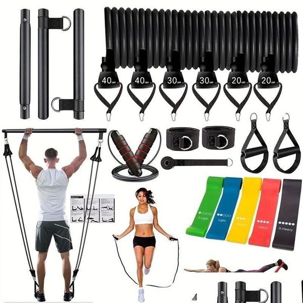 Kit de barre Bungee Pilates avec bandes de résistance, équipement d'entraînement empilable à 3 sections pour jambes, hanches, taille et bras Y240104 Drop Delivery S Dhouw