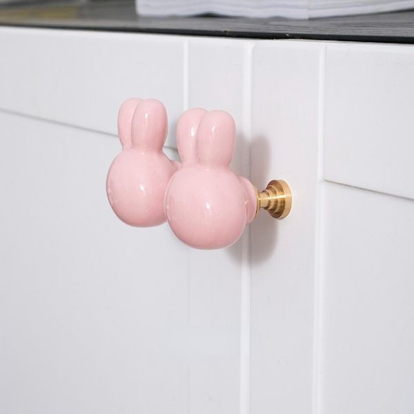 Poignées de lapin Handles de meubles boucles de tiroir rose blanc