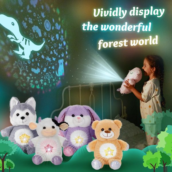 Lapin projecteur lumineux jouets en peluche poupée cadeau coton coussins animaux en peluche pour les filles jouet lumineux LED lumière musicale 240113