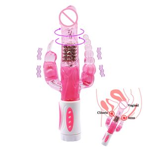 Lapin Triple plaisir lapin vibrateur G Spot Clitoris stimulateur Plug Anal Rotation gode vibrateur Sex Toys pour femme MX191228