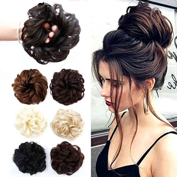 BUQI Bouclés Chouchou Chignon Élastique Blonde Cheveux Synthétiques Anneau Wrap Pour Cheveux Chignon Queues De Cheval Résistant À La Chaleur Accessoires