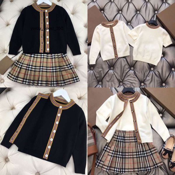 Burberrlies niños otoño primavera establece ropa diseñador niñas casual bebé conjunto pantalones cortos niña manga larga cardigan falda plisada 100-160 v9mu #