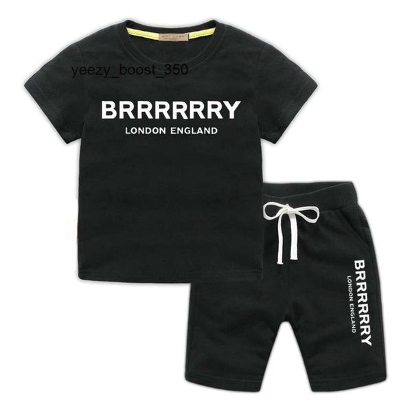 Burbrerieds Burberieds Burnrys En stock 27 ans Designer Enfants Vêtements Ensembles T-shirt Pantalon Ensemble Impression de marque Enfants 2 pièces pur coton Vêtements bébé Garçons fille