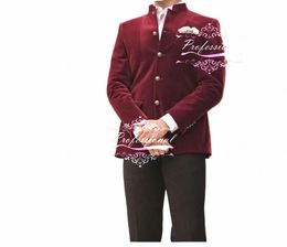 Burdy Full Hommes Costume Set Col Montant 5 Butt Veet Veste Pantalon Noir Mâle Slim Fit 2pcs Party Prom Blazer Pantalon Outfit B5lh #