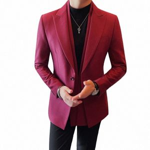 Burdy Luxe Dubbele Kraag Blazers Heren Heren Kostuum Guy Complete Elegante Man Kleding Voor Bruiloft Feestkleding Bordeaux Rood n65W #