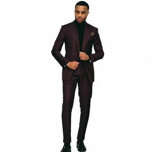 Burdy Mannen Pak Double Breasted Blazers Set Voor Bruiloft Mannelijke Smoking 2 Stuks Jas En Broek Piekte Revers Bruidegom dragen C7Tz #