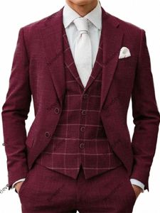 burdy herenpakken op maat 3-delig blazervest broek enkele rij knopen bruiloft piek reversplaid strepen op maat gemaakt plus maat M5Iw #