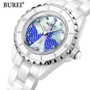 BUREI Merk Dames Mode Keramische Armband Horloge Vrouwen Luxe Waterdicht Casual Crystal Quartz Horloge Relogio Feminino 240127