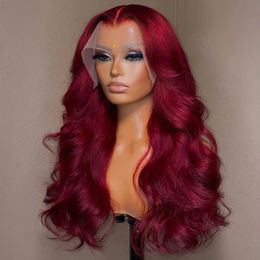Bourgogne 99J 13x6 vague de corps dentelle avant perruque de cheveux humains HD Transparent dentelle frontale perruques brésilienne couleur rouge Remy perruques pour les femmes 231229