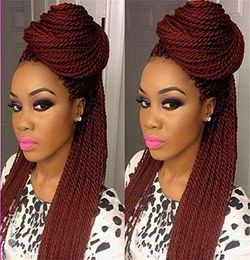 Bourgondië Afro -Amerikaanse vrouw Hand Knoopte Braided Lace Hair Wigs Heat Resistant Synthetische Hair Box Braid Lace Front Wigs6179464