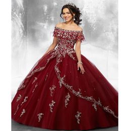 Robe de bal bordeaux robes de Quinceanera Tulle robes de princesse douces pour robes d'anniversaire Dress274z